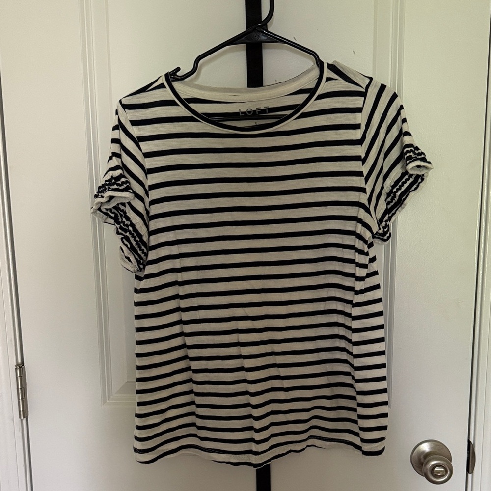 LOFT Black and White Striped Short Sleeve Tee